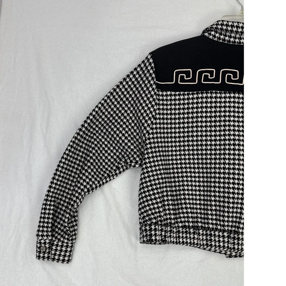 Vintage Sunny Sport Black White Houndstooth Jacket Greek Key Cropped‎ Blazer M
